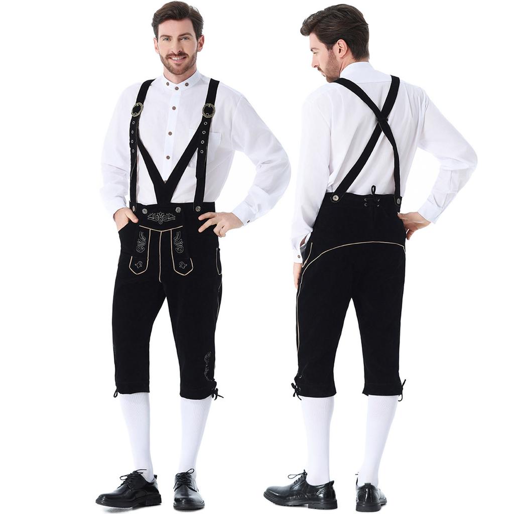 Men's Oktoberfest Costume Set - Long Sleeve Shirt and Suspenders Pants, Two Piece Bavarian Outfit for Festival