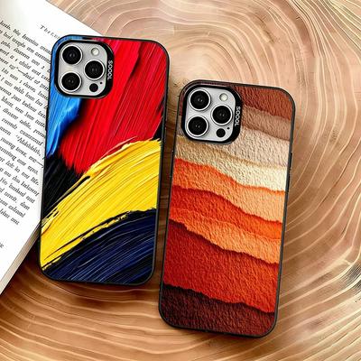 Textured Oil Painting Phone Case For iPhone 17,16,15,14,13,12,11 Plus,Pro Max,XS,Colorful Silver Phone Case Funda Cover