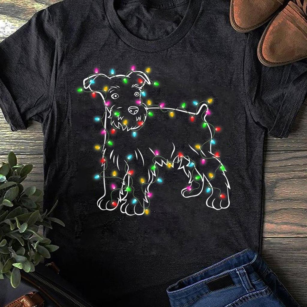 Schnauzer Christmas Lights T-Shirt: Funny Dog Lover Gift