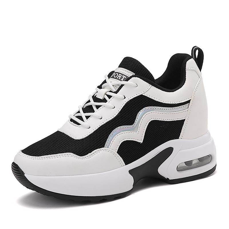 Women's Wedge Heel Platform Sneakers Platform Air Cushion Casual Inner Heightening Mesh Breathable White Sports Walking Shoes