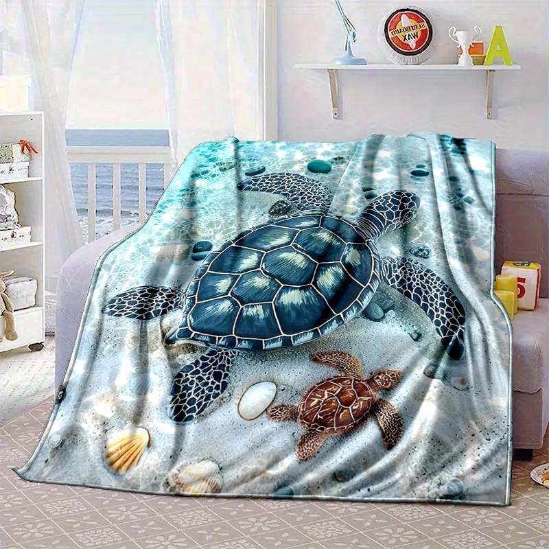 Ocean Love Turtles Blanket Flannel Blanket for Bed, Sofa, Camping, Hiking, Picnic Essentials, Gift for Family Fan Gifts