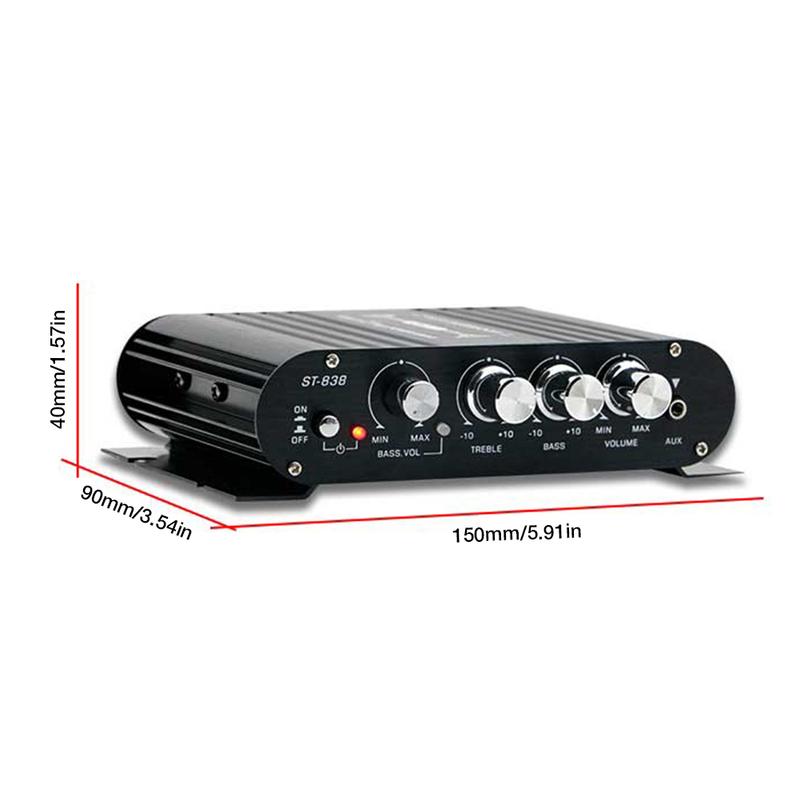 ST-838 HiFi 2.1 Channel Power Amplifier Bass and Treble Adjustment 80W*2 Stereo Bass Sound Amp Mini Media Player