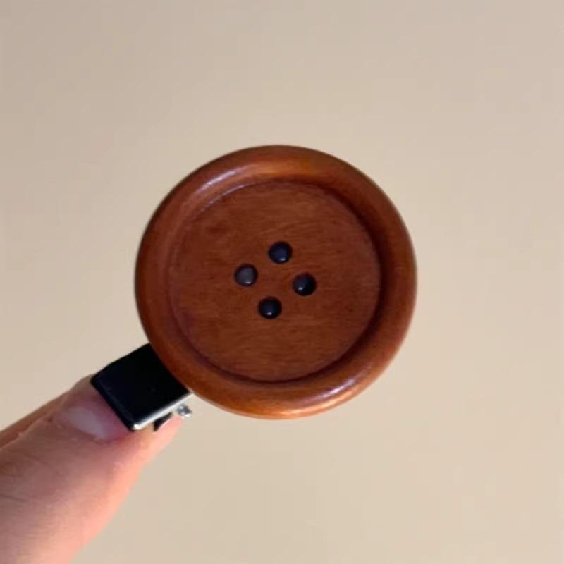 2 Stück Retro Braun Süßer Knopf Haarspange Holz Ins Stil Süß Seitenclip Haarschmuck Kinder Kopfschmuck Geschenk Damen Mädchen