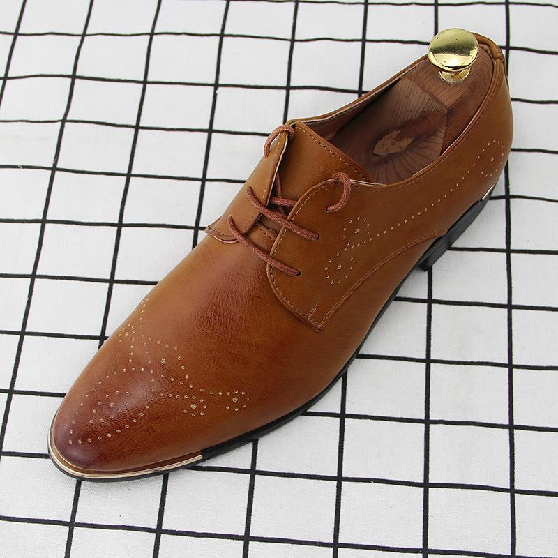 

Spring new British Brock shoes men s Korean version versatile men s large size breathable pointed hair stylist leather shoes men 47 коричневый
