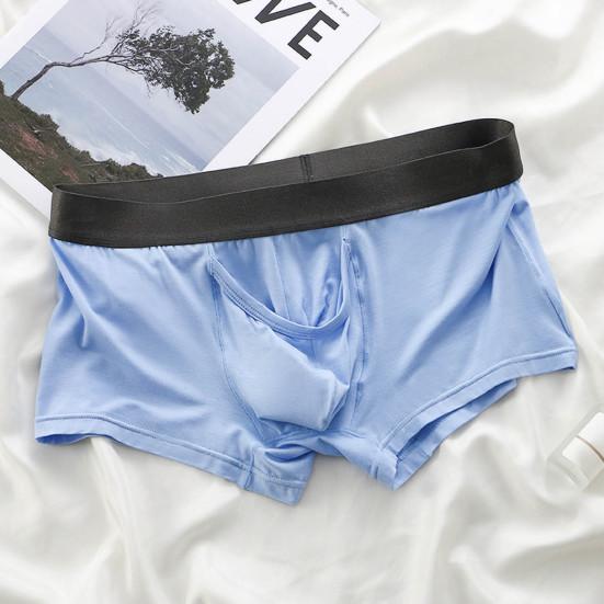 Mid-Rise Elastic Waistline Men Panties Simple Patchwork Color U Convex Shorts Briefs