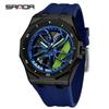 SANDA Men's Waterproof Luminous Polygonal Quartz Watch with 3D Rotating Dial and Silicone Band
