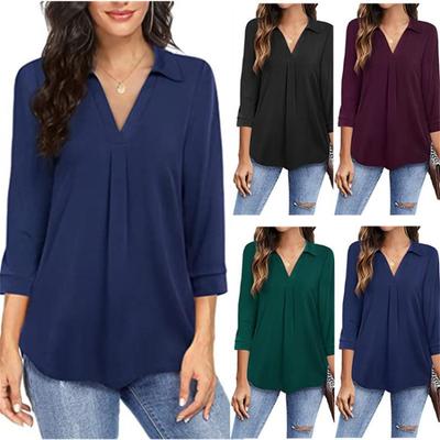 Lockerer V-Ausschnitt Chiffon Pullover Top Damen Temperament Hemd