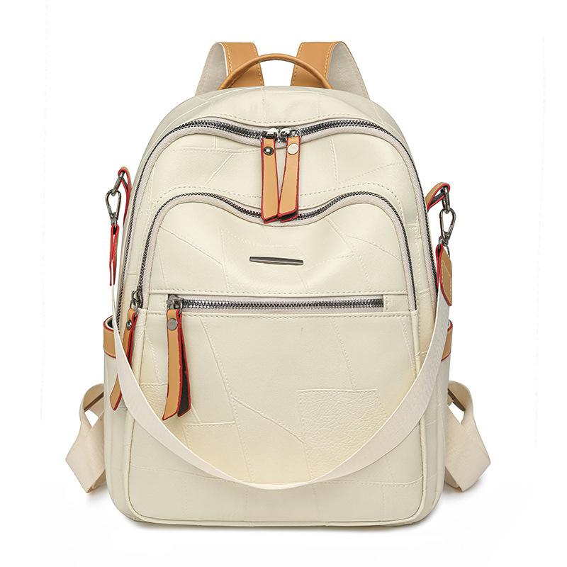 Find factory PU soft leather schoolbag female Japanese college students leisure travel backpack large capacity leisure computer backpack