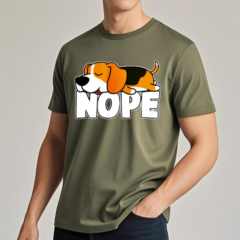 Tshirts for men Printed For men O Neck t shirt Black Dog Lying On Nope Text Basic Men Tee shirt Trendy Tshirt Round Neck Tee