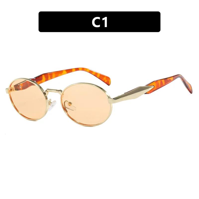 

New European American Sunglasses UV400 Elliptical Metal Sun Glasses Woman Fashion Vintage High-end Sunglass Luxury Gafas