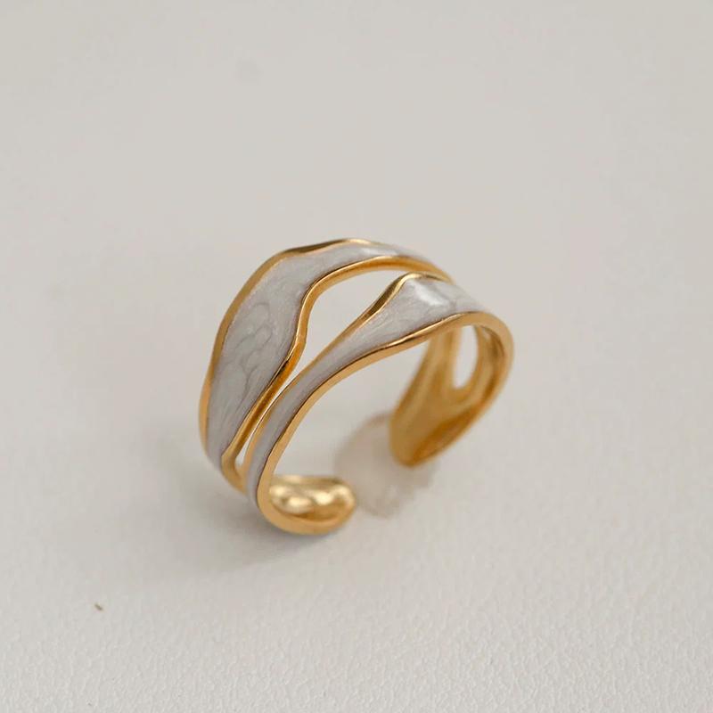 Stainless Steel French White Enamel Rings for Women Drip Glaze Romantic Elegent Girl Ring Daily Wear Sweet Y2K Jewelry No Fading