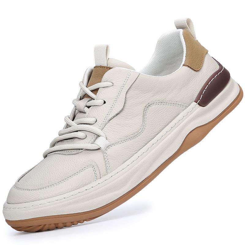 

New Shoes for Men Genuine Leather Casual Shoes Fashion Breathable Flat Sport Shoes Youth Lace-up Sneakers 44