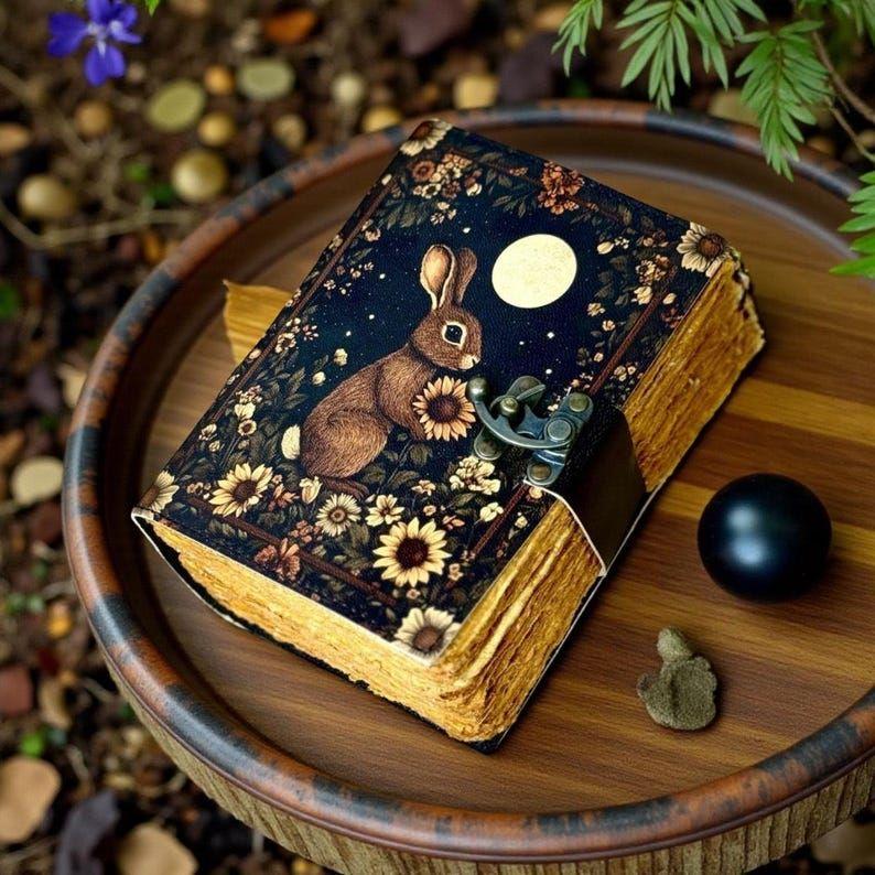 Bunny Rabbit Leather Grimoire Journal: Handmade Deckle Edge Notebook
