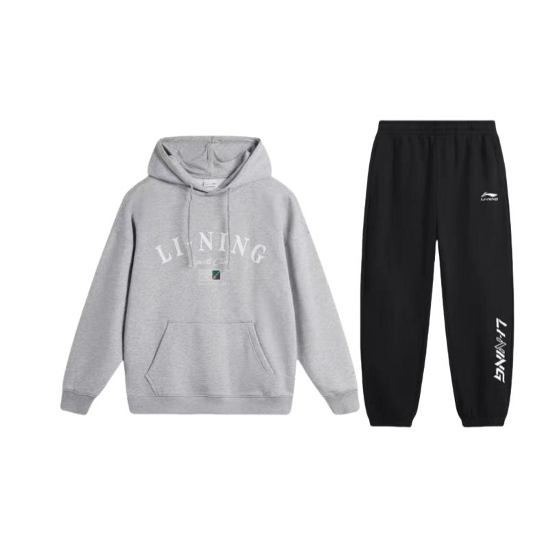 Li Ning Letter Loose Hooded Pullover Long Sleeve Comfortable Casual Sports Suit Unisex Suit AWDU673-1+YKLU208-1