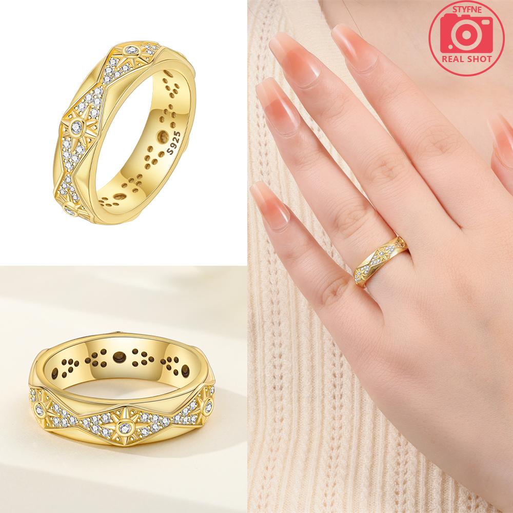 Gold Plated Ring Water Ripple Effect Vintage White Zircon Gemstone Ring Authentic Copper Valentines Fine Gift Women Jewellery Ring