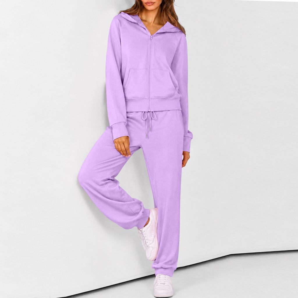 Women's Zip Up Hoodie and Jogger Set - Casual Two Piece Track Suit with Color for Activewear