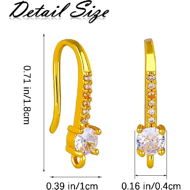 BEEFLYING 20PCS Golden Cubic Zirconia Earring Hooks Ear Wires Findings with Dangle Loops for Women DIY Jewelry Making Crafts