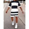 Fashionable Men's Summer Striped Print Micro Elastic Breathable Round Neck T-shirt Shorts Set