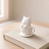 yangyizhi 3D Printed Cute Cat Teacup Figurine, Mini Animal Statue Healing Decor Ornament, Smooth White Desktop Sculpture with Integrated Stable Base,