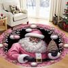 1Pcs Christmas Black Santa Pattern Round Area Rug Indoor Non-Slip Washable Fiber Carpet Soft Comfortable Mat For Bedroom Living Room