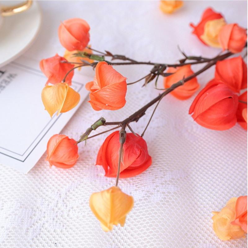 6pcs Artificial Flower Cape Gooseberry Stems Bundle Faux Orange Branches for Home Decor Vase Not Included