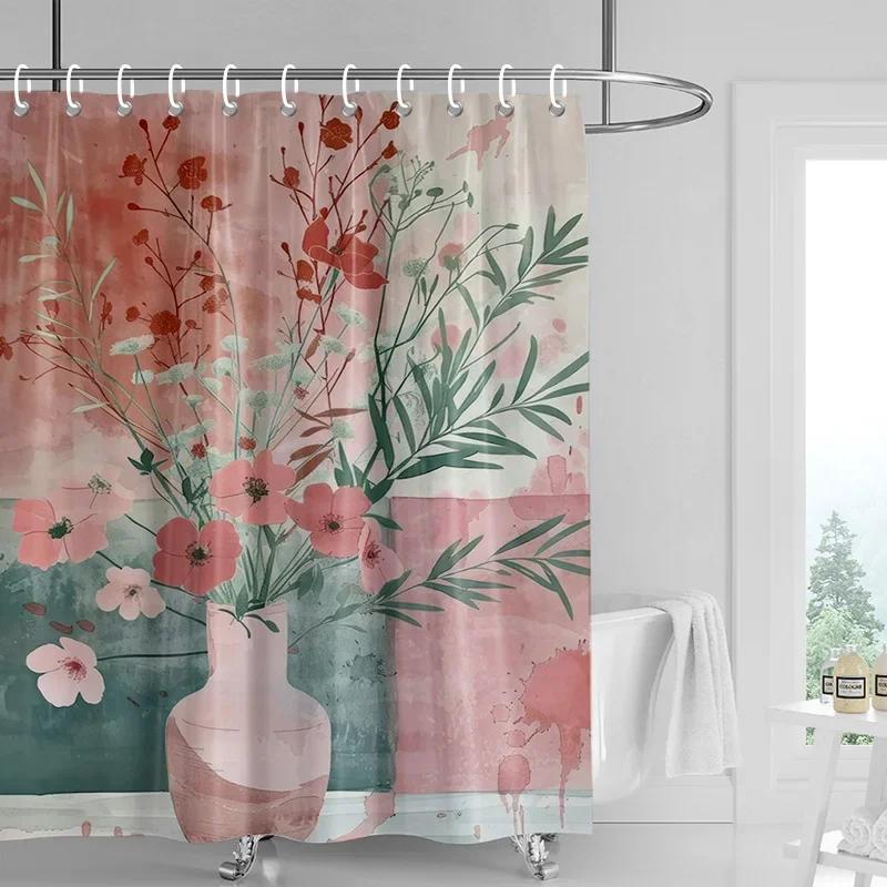 Nordic Style Bathroom Soft Fabric Shower Curtain Abstract Tropical Plant Art Pattern Waterproof Bathroom Decorative Curtain