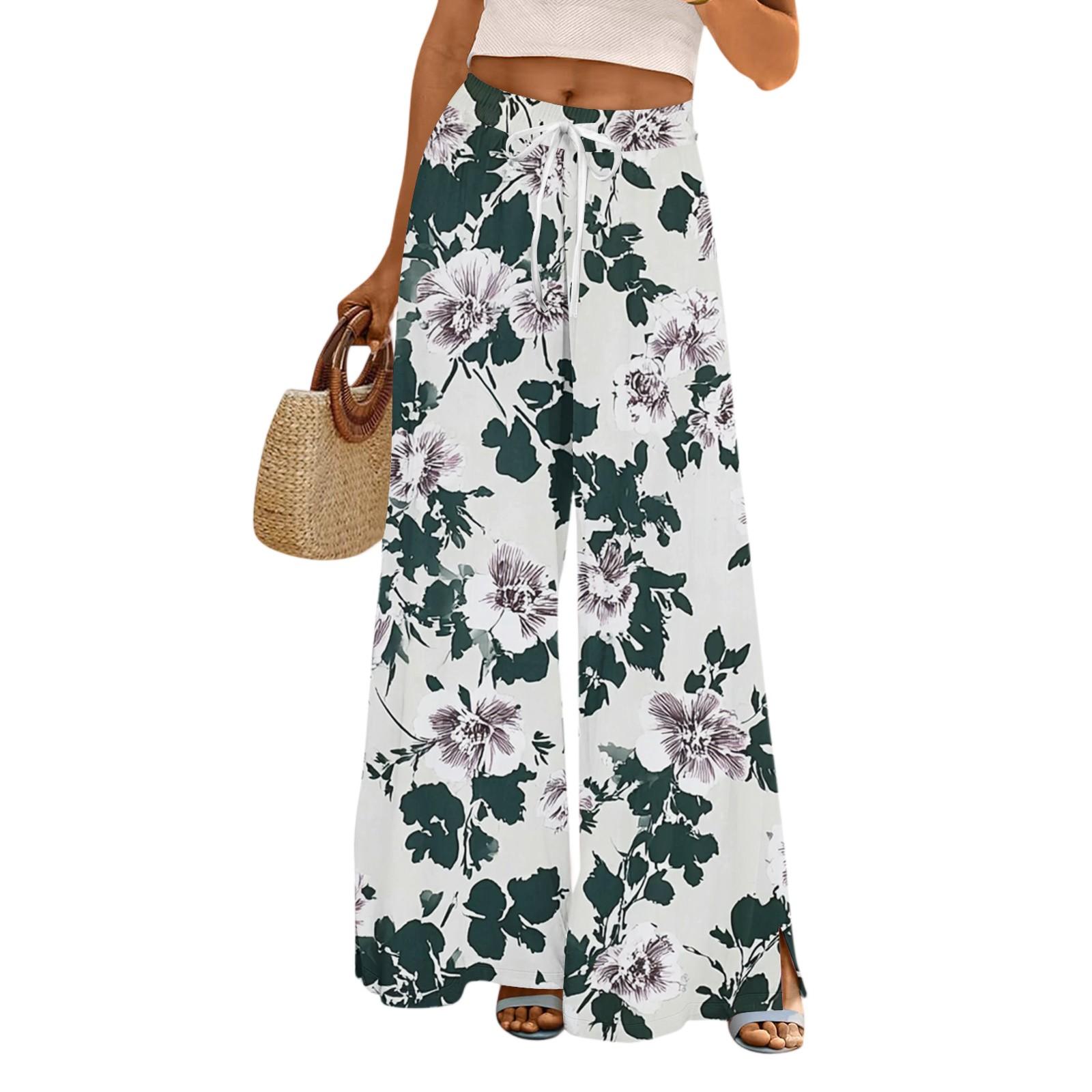 

Женские повседневные брюки с широкими штанинами, эластичным поясом, карманами, цветочным принтом и регулируемой завязкой XXL