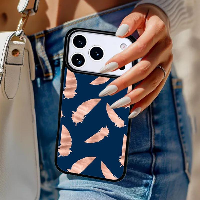 Feather Gold Foil Art Phone Case For iPhone 17 Air 14 15 13 12 Max Cover For Apple 14 15 16 16e 11 Pro Max Plus Coque