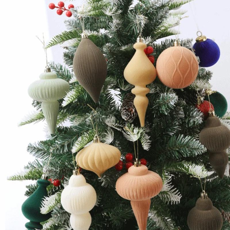 Special Shape Christmas Balls 6PCS Flocking Mocha Xmas Decorative Hanging Ornaments Party Christmas Spheres Pendant Set