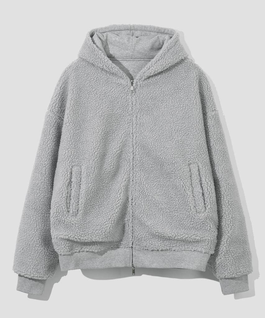 Agod Reversible Heavy Fleece Boa Hooded Zip-Up [Heather Grey]