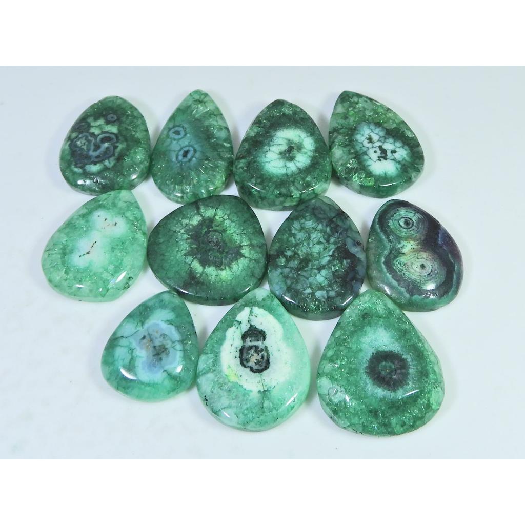 240Cts.Color Enhanced Green Solar Cab Agate Pear Loose Gemstone 11Pcs Lot C-2145