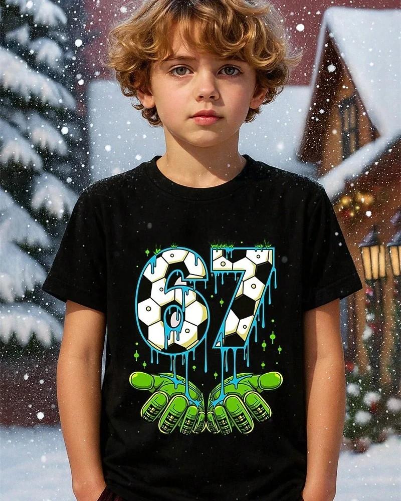 Cute Meme T-Shirt for Boys Girls Childrens Six Seven Funny Kids Y2k Tees Tops 67 Brainrot Print Round Neck Short Sleeve T Shirt