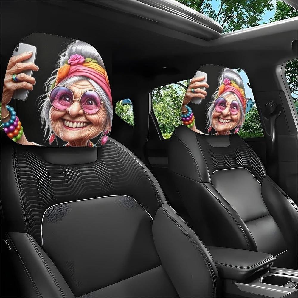 2PCS 2 Pcs Set Car Seat Headrest Protector 2D Printed Auto Head Rest Cover Car Interior Decoration