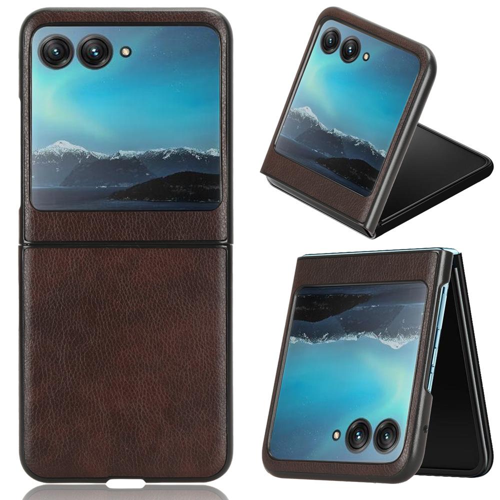 

For Motorola Razr 40 Ultra 5G Protective Phone Case PU Leather Coated PC Litchi Texture Cover Brown