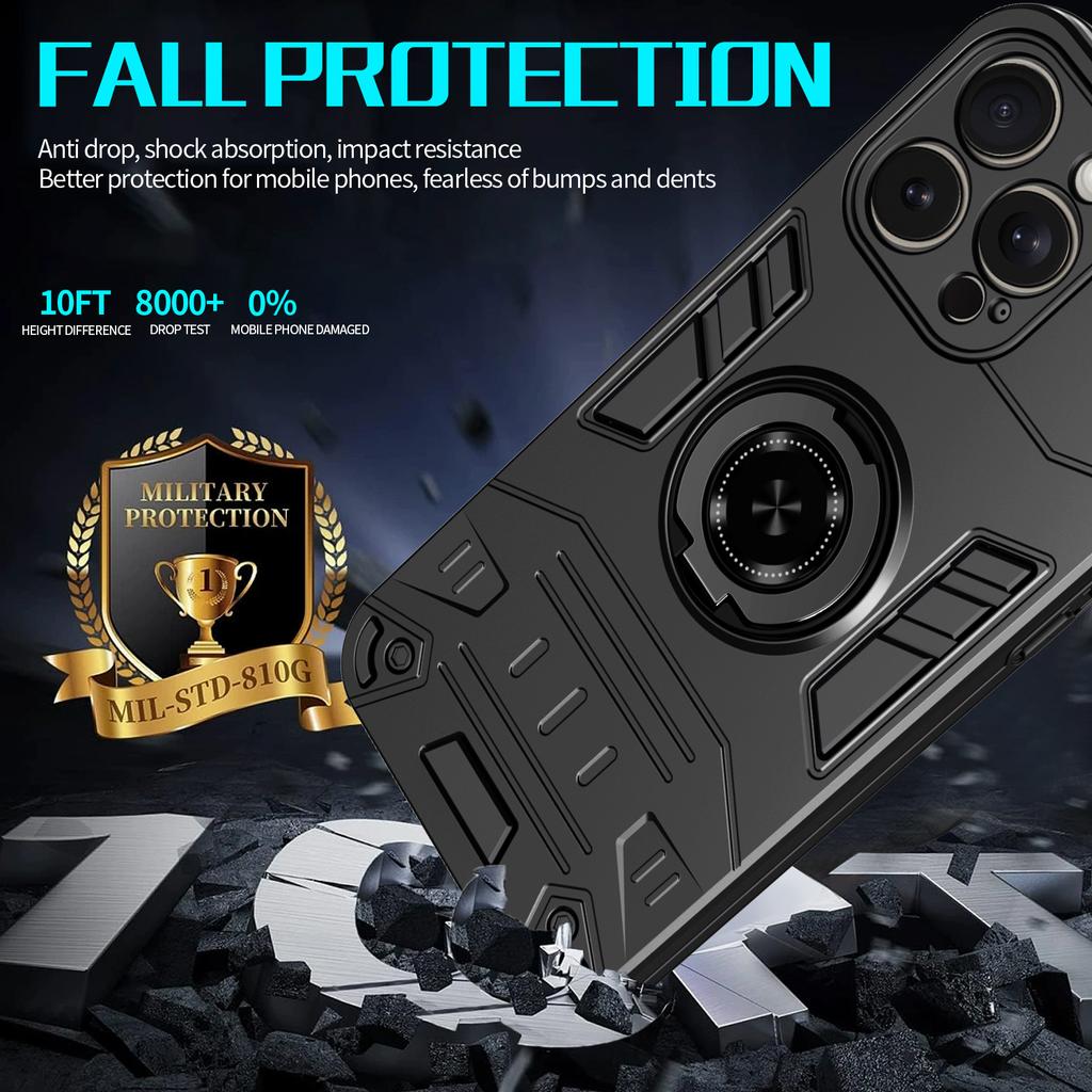 For iPhone 15 Pro Case with Ring Holder Kickstand PC + TPU Anti-Fall Phone Cover