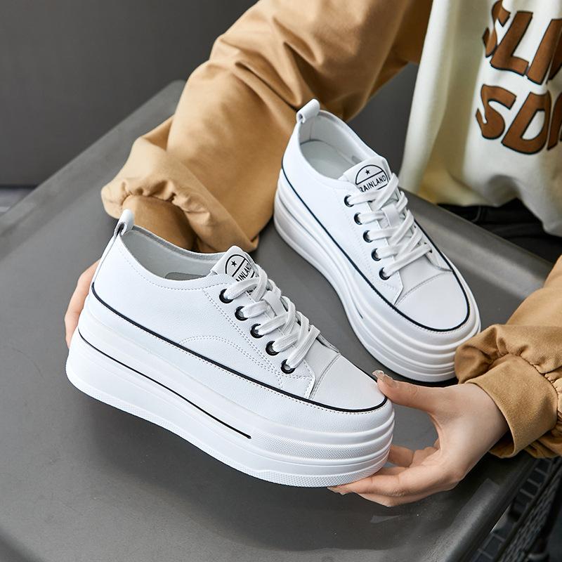 

Весна Осень Плоская Платформа Натуральная Кожа Обувь Женская Мода Кроссовки Черный Белый Обувь Увеличивающая Рост 8см 35 белый