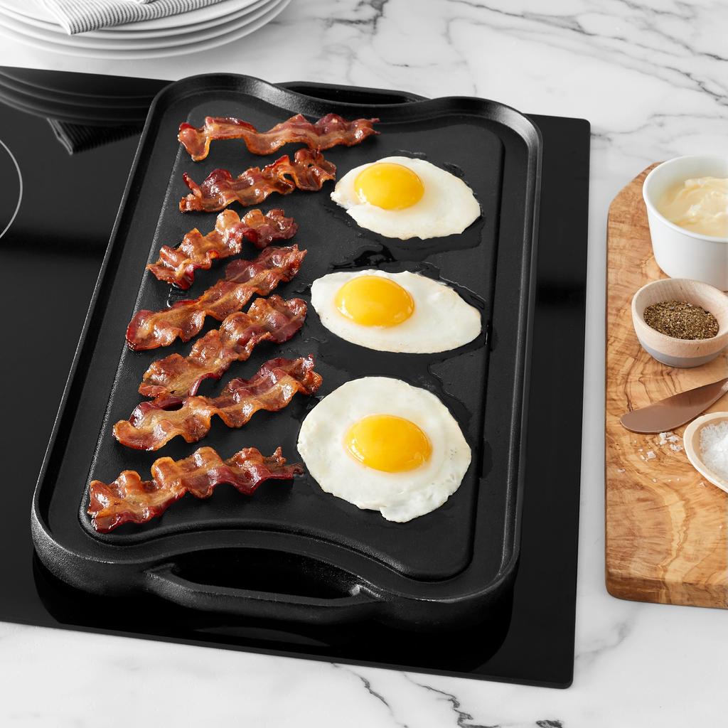 Pre-Seasoned Cast Iron Reversible Rectangular Grill Two-in-one Griddle 20 X10 Inch For Fried Steak and Fried Egg Frying Pan