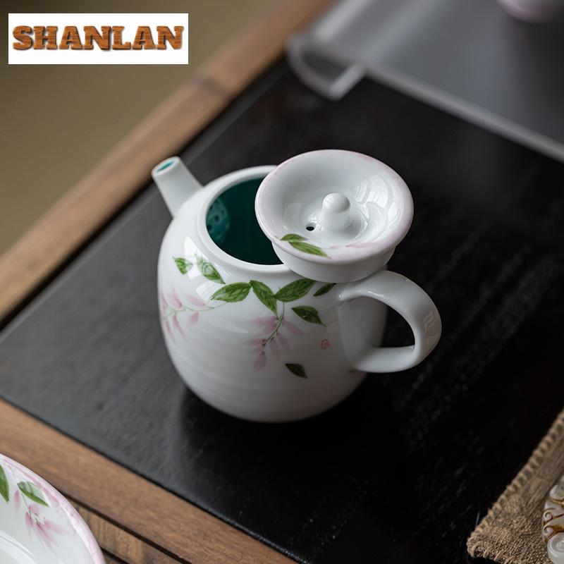 145ml Turquoise Green Hand-painted Wisteria Flower Teapot Antique Tea Infuser Pot Tea Soaking Kettle With Ball Hole Cafes Craft