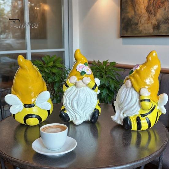 Indoor Gnome Ornament 3 Pcs Spring Garden Figurines Hear See Speak No Evil Flower Statue Nature Inspired Small Resin Dwarf Table for Porch Yard