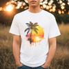 Watercolor Tropical Sunset Palm Tree Graphic Tshirt Summer Beach Vibe Casual Tee Ocean Vacation Short Sleeve Unisex Streetwear