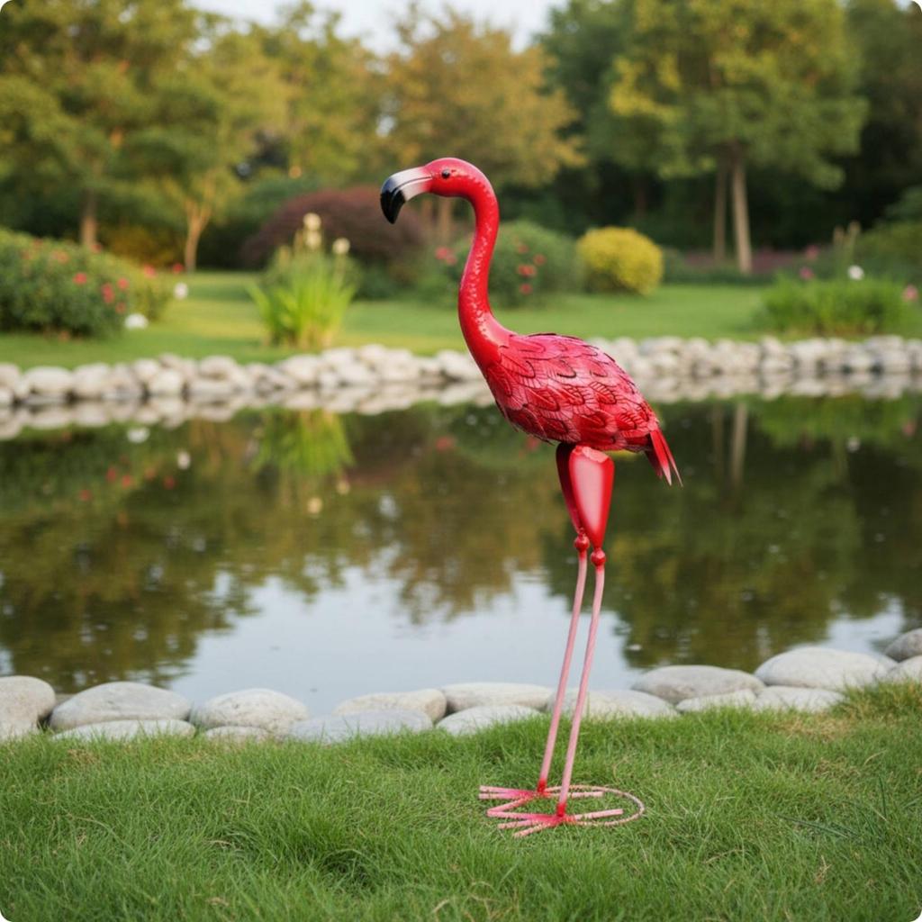 Painted Iron Flamingo Sculpture Decorative Garden Ornament Lifelike