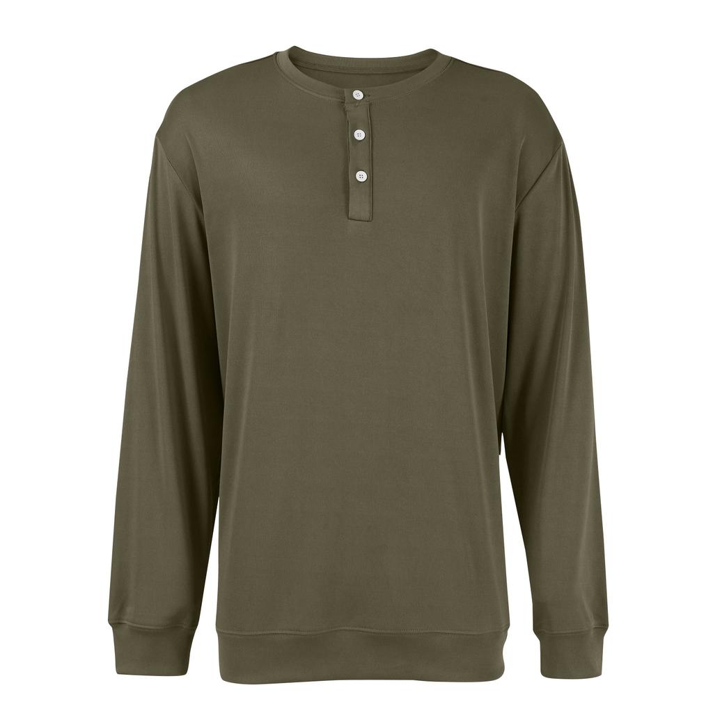 Men's Casual Style Solid Color Loose  Shirt Long-sleeved Top
