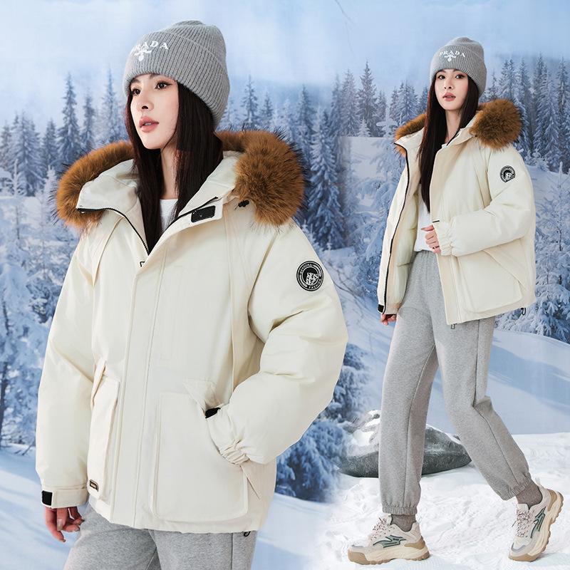 Short Cotton-padded Clothes Women's Winter New Hooded Big Fur Collar Thickened Short Thermal Tooling Cotton-padded Jacket