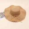 1Pc Women'S Khaki Wave Beach Sun Hat With Faux Pearl & Bowknot Detail, Elegant Beach Travel Vacation Sun Hat For Vocation,Party