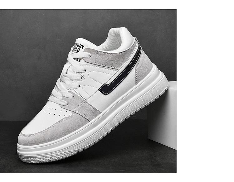 Men's & Women's Canvas Skate Shoes with Invisible Height Boost - White Cowhide Upper, Casual Spring Style