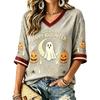 Women's Casual Halloween Print V-Neck T-Shirt for Holiday Party