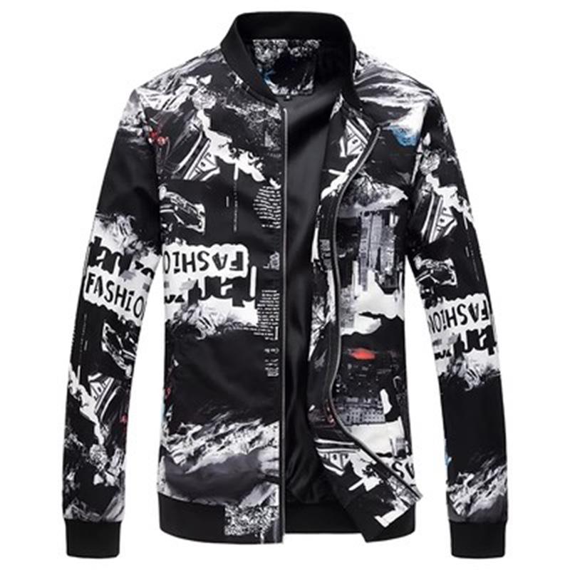 

Men s Slim Fit Floral Jacket - Trendy Casual Plus Size Outerwear for Spring/Autumn 2025 L