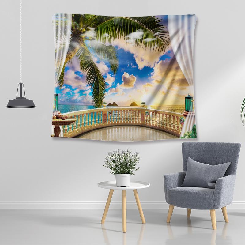 

European Seascape Printed Tapestry Nature Landscape Decoration Hanging Cloth for Dormitory Simple Oversized Width Hanging Towel 74x94cm(29x37in)