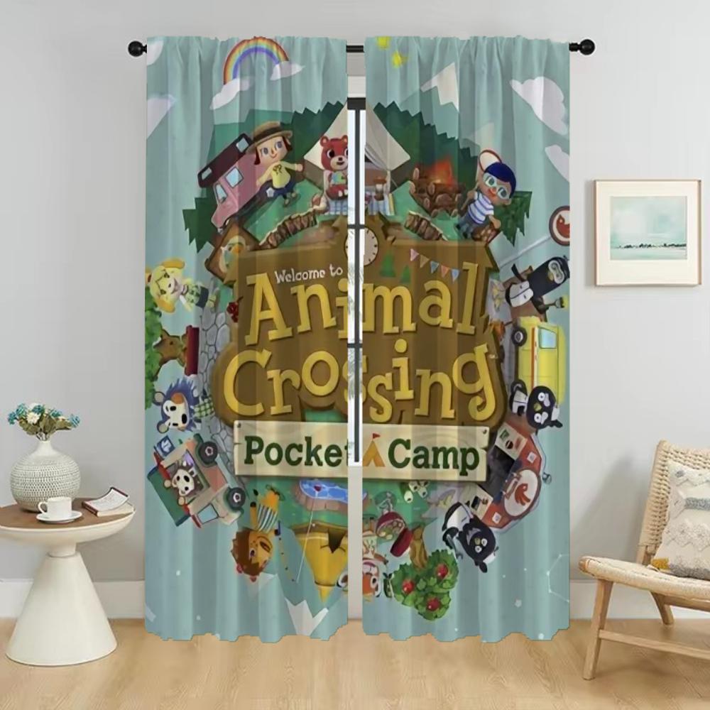 Animal Crossings Anti-mosquito Curtains for Living Room Shades Window Curtain for Room 2 Panel Partition Home Interior Curtains
