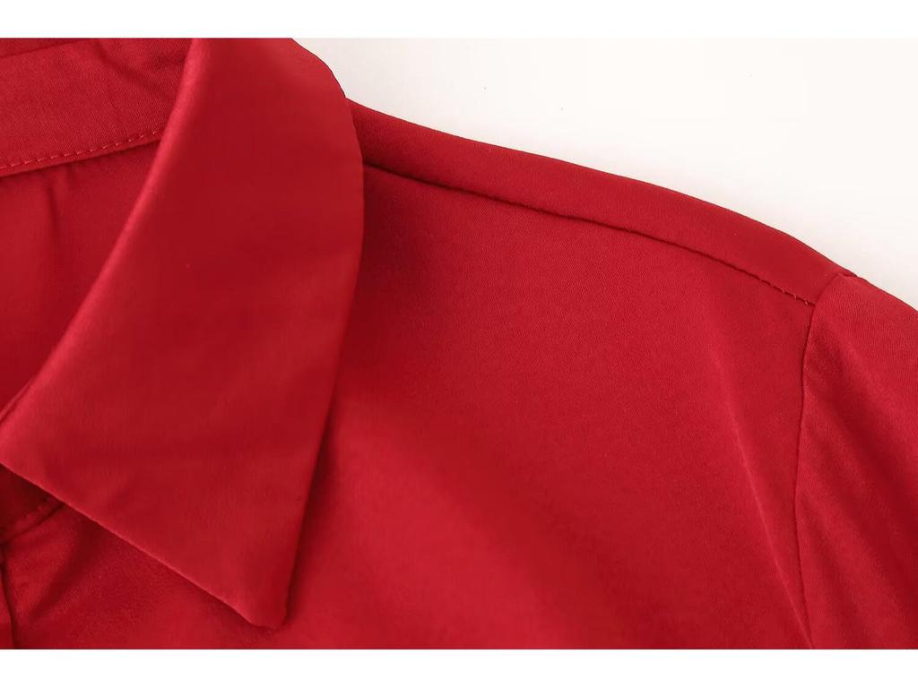 2025 Spring Women's European & American Style Ribbed Turn-Down Collar Shirt